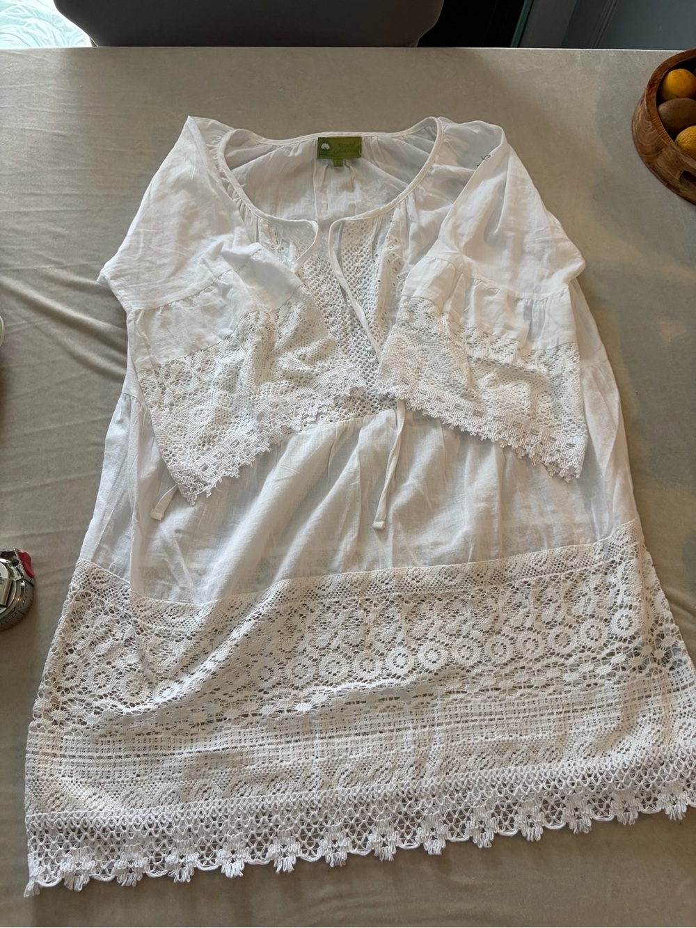 Women’s White Lace-Trim Peasant Tunic - Picture 1 of 16